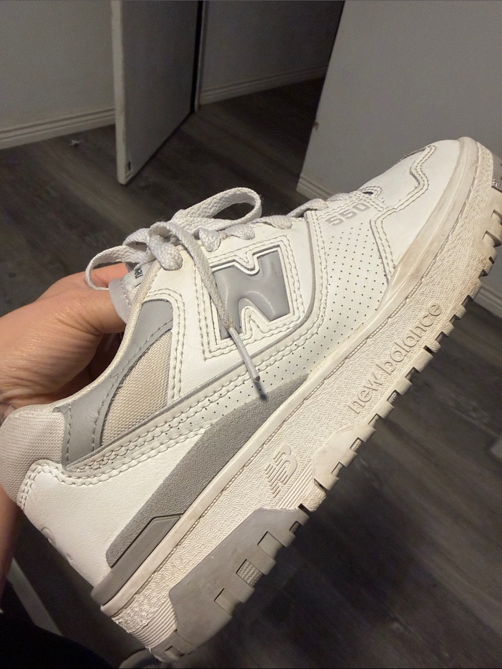 New Balance White and Light Gray 550 Low-Top Sneaker